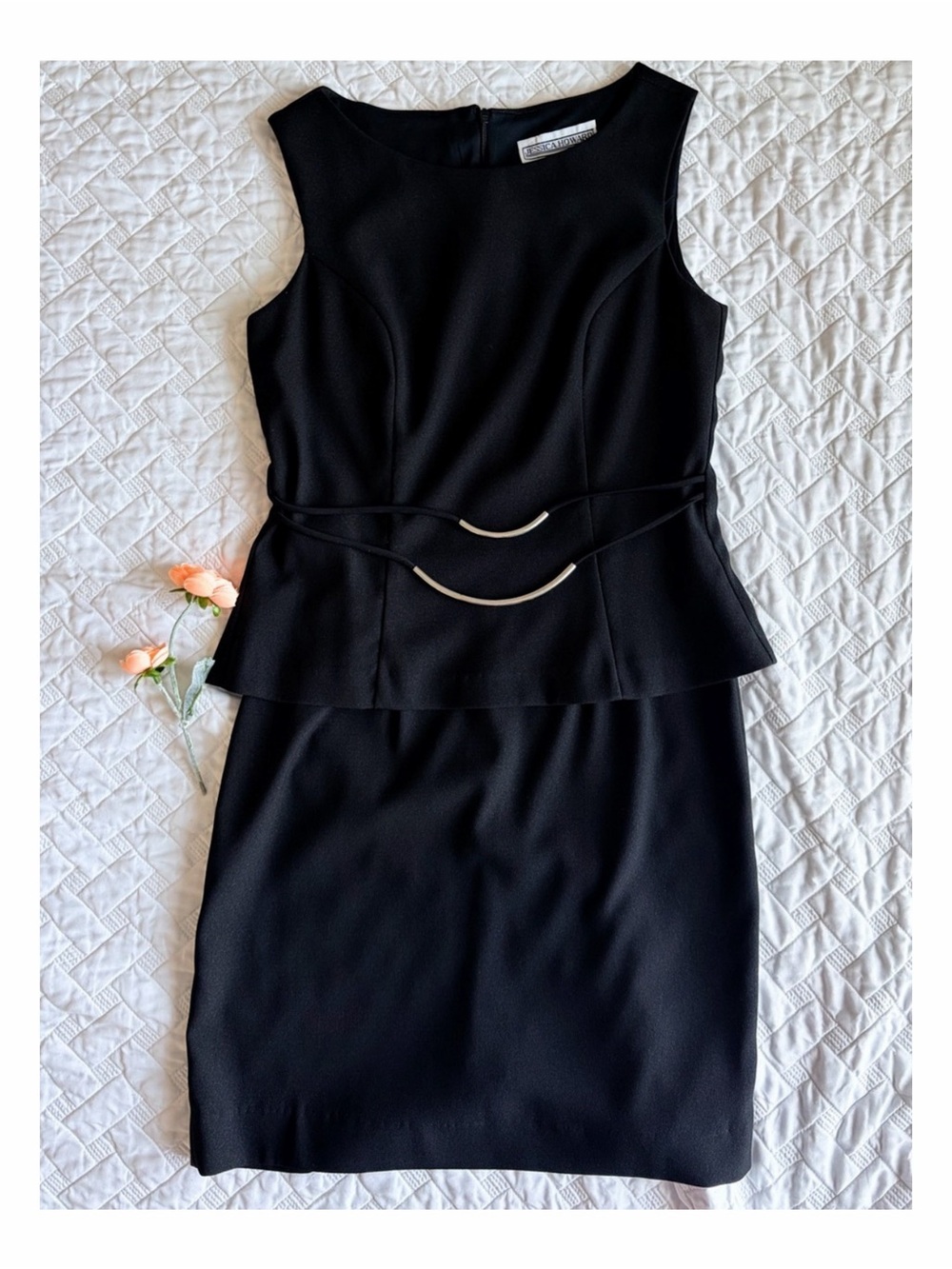Jessica Howard Black Sleeveless Peplum Sheath Dress Size 6 Belted